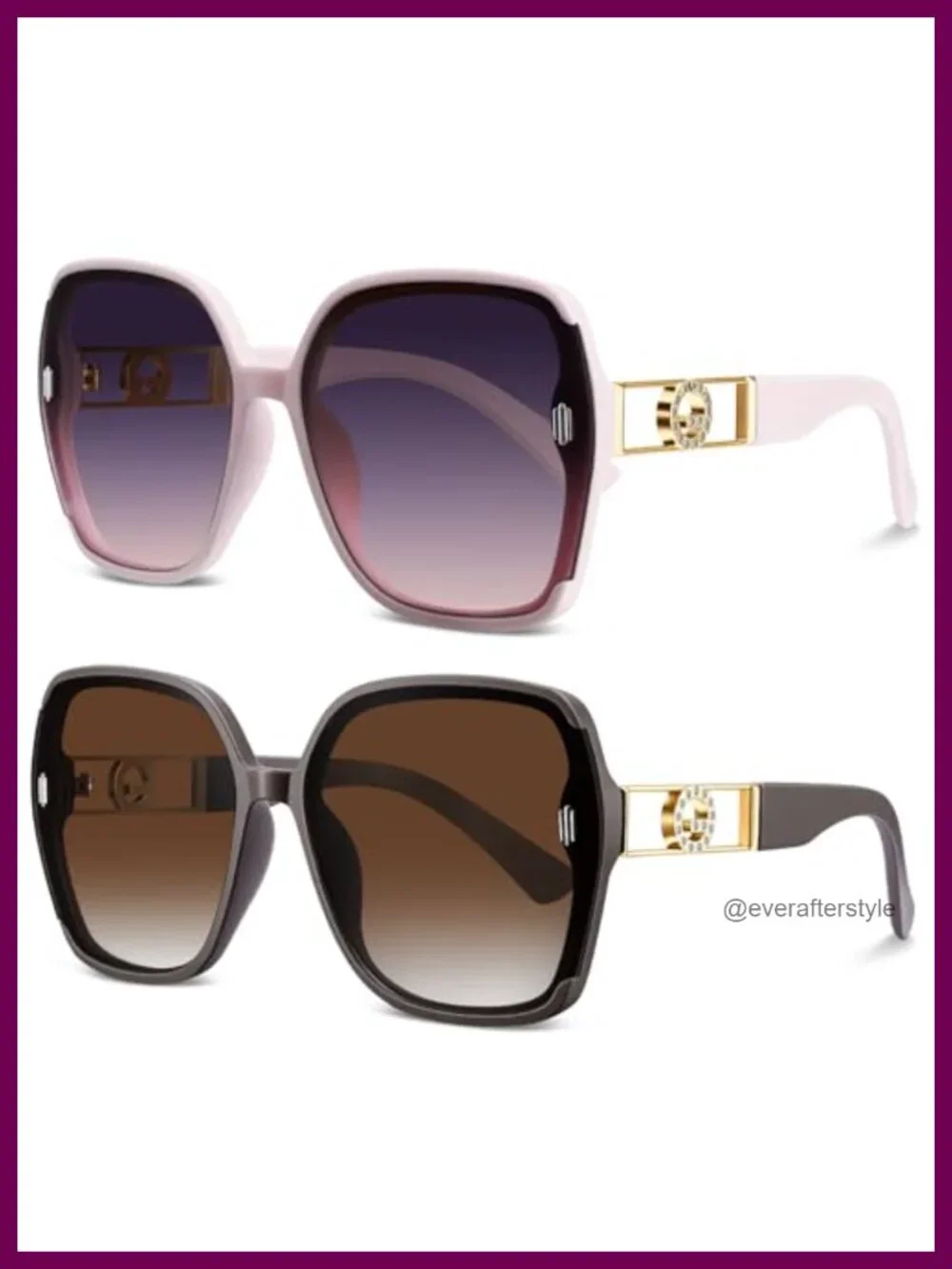 Retro 70s Oversized Square Sunglasses 2 Pack UV Protection
